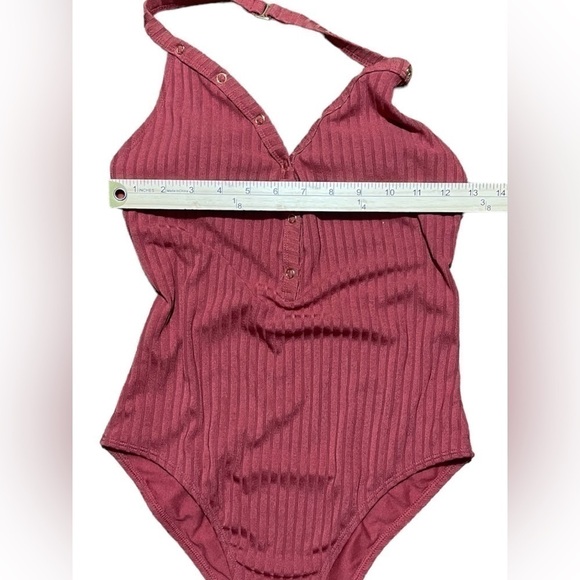 No Boundries Junior Halter One Piece Ribber Swimsuit Low Cut Medium Dark Orange - Picture 15 of 16